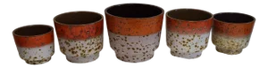 Vintage GermanCeramic Planters with Orange-Gray Speckled Decor, 1970s, Set of 5