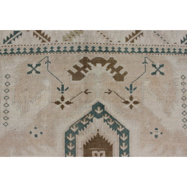 Ivory Vintage Turkish Oushak Rug Featuring Soft Ivory Field With Green 4'9 X 7'2 For Sale - Image 8 of 11