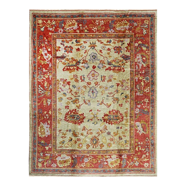 Rustic Tribal Modern Turkish Oushak Ivory Contemporary Room Size Rug Carpet For Sale