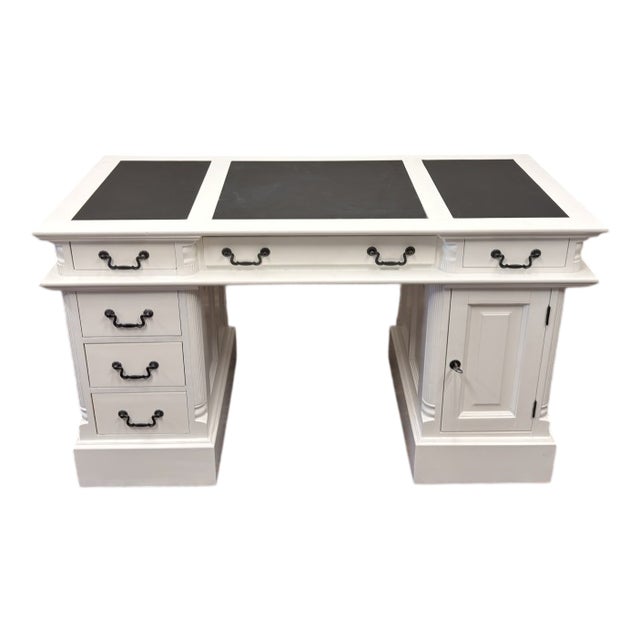 English Chesterfield Desk in White For Sale