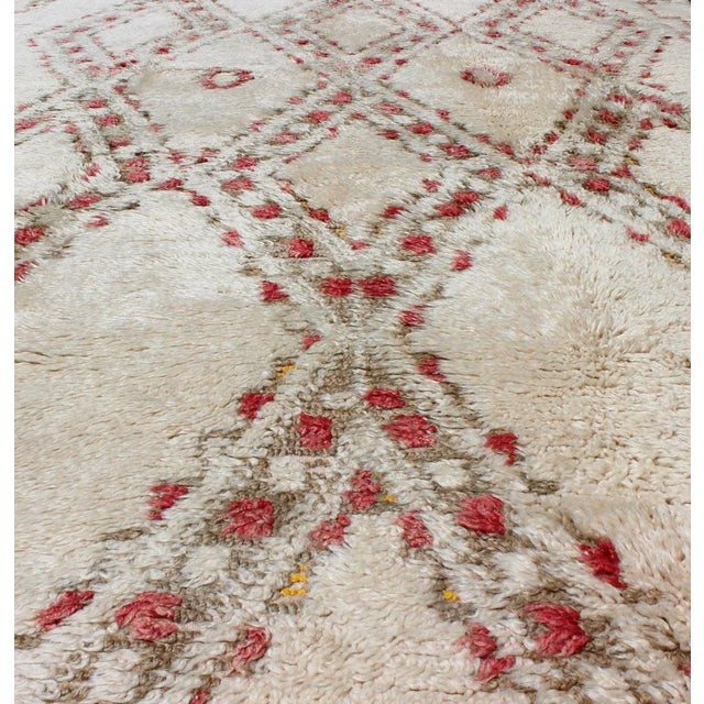 Tribal Vintage Beni Ouarain Moroccan Rug in White, Ivory, Taupe, Green and Rose Colors For Sale - Image 3 of 13