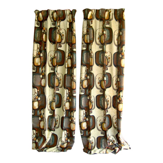 Pair of French Mid-Century Modern 1970 Pair of Curtains -Drapes For Sale