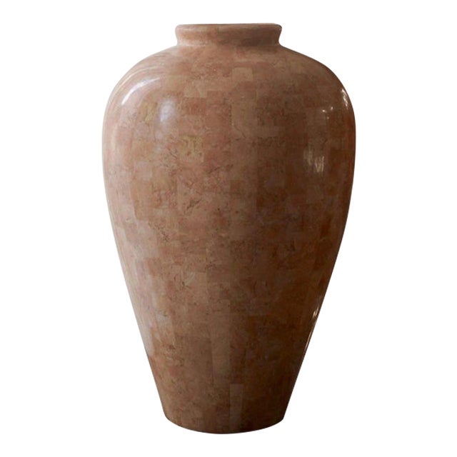 Oversized 1988 Tessellated Stone Floor Vase – 3ft Postmodern Amphora, Mission Furniture For Sale