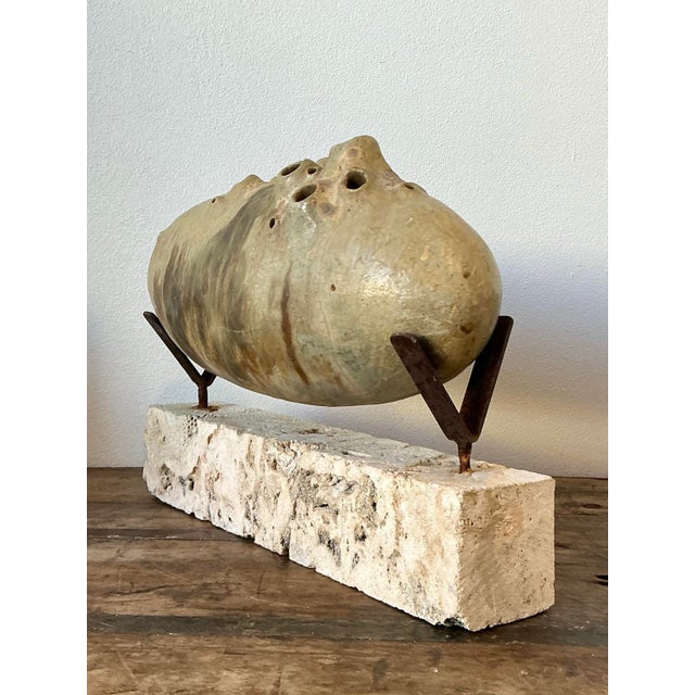 Vintage Original Abstract Studio Pottery Sculpture on Coquina Block Plinth For Sale - Image 9 of 12