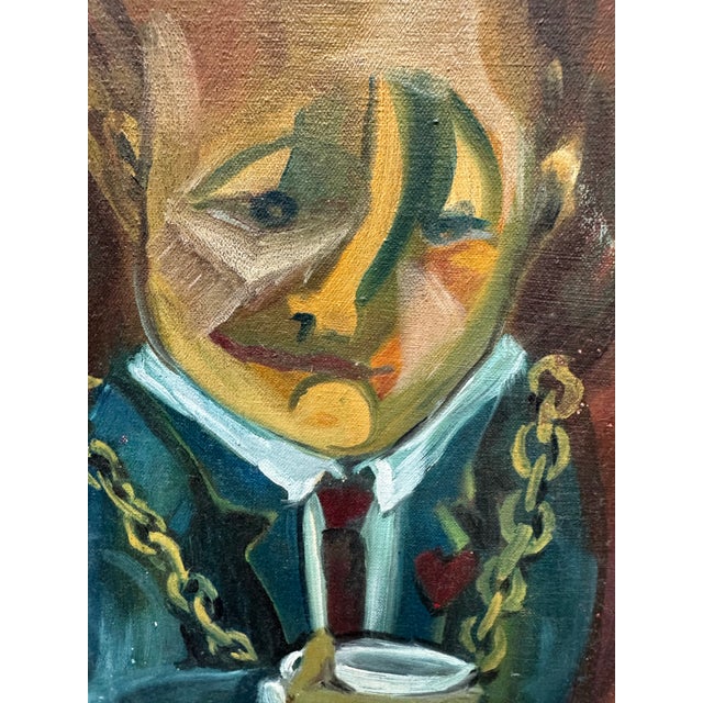 Vintage Mid Century Modern Signed Oil Painting – Modernist Figurative, 1950s/60s For Sale - Image 4 of 6