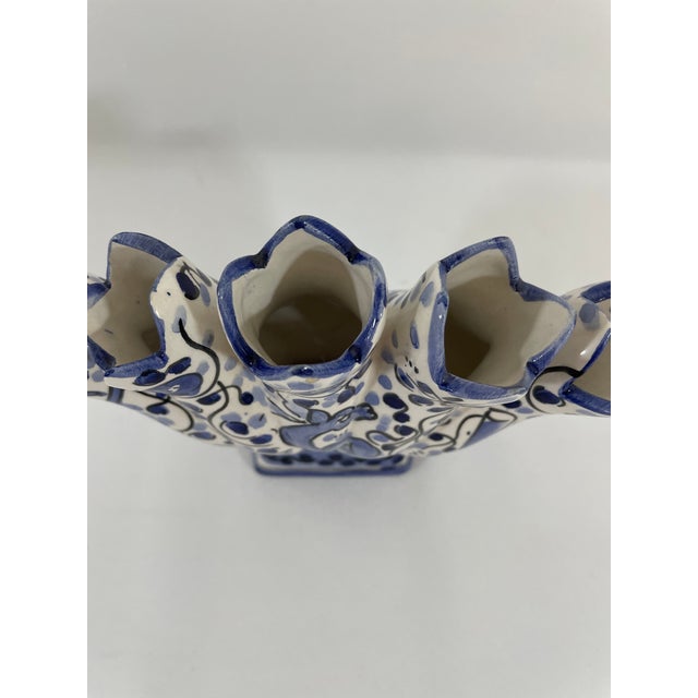 Mid 20th Century Blue and White Majolica Tulip Vase, Tulipiere For Sale - Image 10 of 13