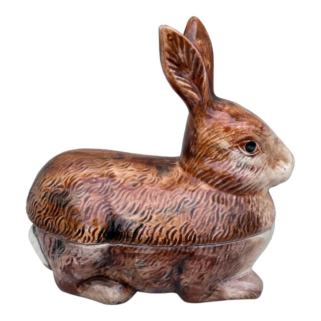 Majolica Brown Rabbit Tureen Caugant For Sale