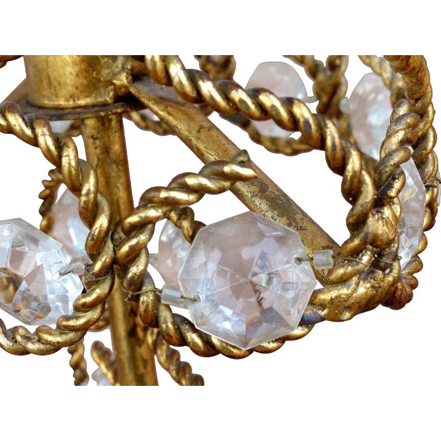 1970s Gilt Twisted Iron & Crystal Lamps- A Pair For Sale - Image 5 of 6