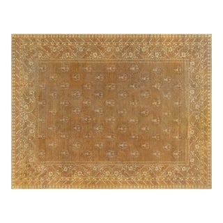 Antique Indian Amritsar Botanic Brown Handmade Wool Rug For Sale