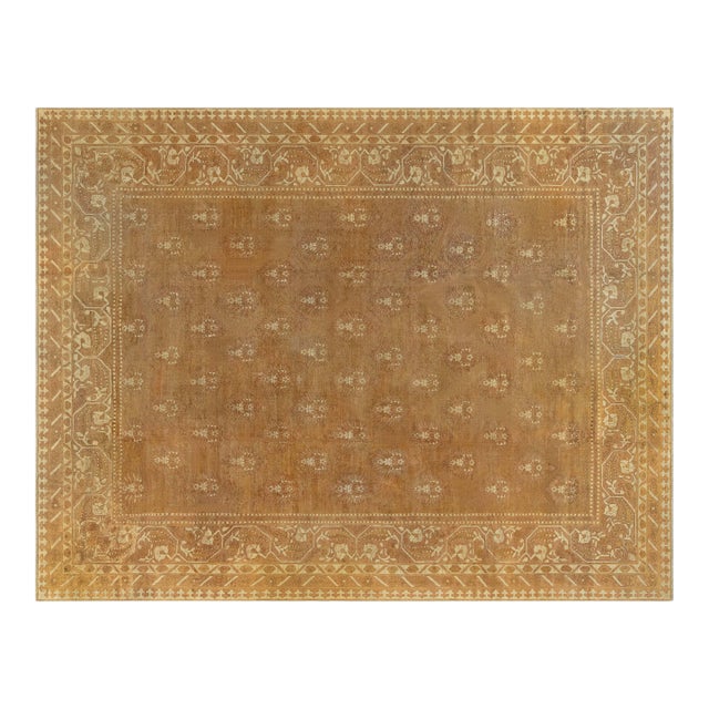 Antique Indian Amritsar Botanic Brown Handmade Wool Rug For Sale