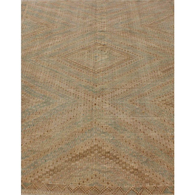 Brown Vintage Turkish Kilim in Faded Camel and Soft Aqua With Subtle Diamond Design For Sale - Image 8 of 12