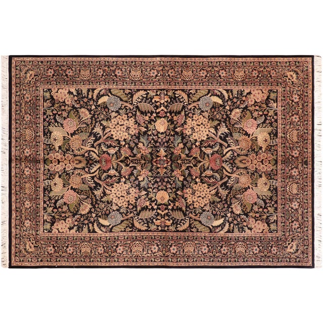 Black Art Nouveau 1990's Pak-Persian Black/Green Wool Rug - 5'11'' X 9'1'' For Sale - Image 8 of 9