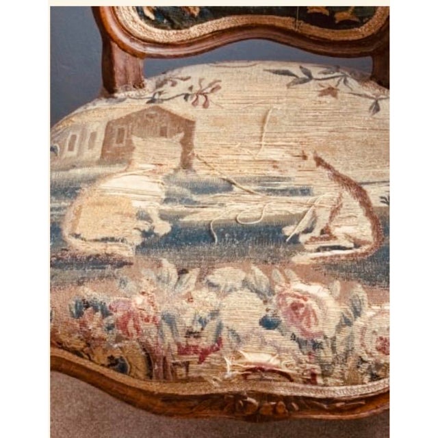 Pair of Early 19th Century French Louis XV Style Children's Armchairs, Aubusson Tapestry Fauteuils, Carved Walnut Cabriole Legs For Sale - Image 12 of 18