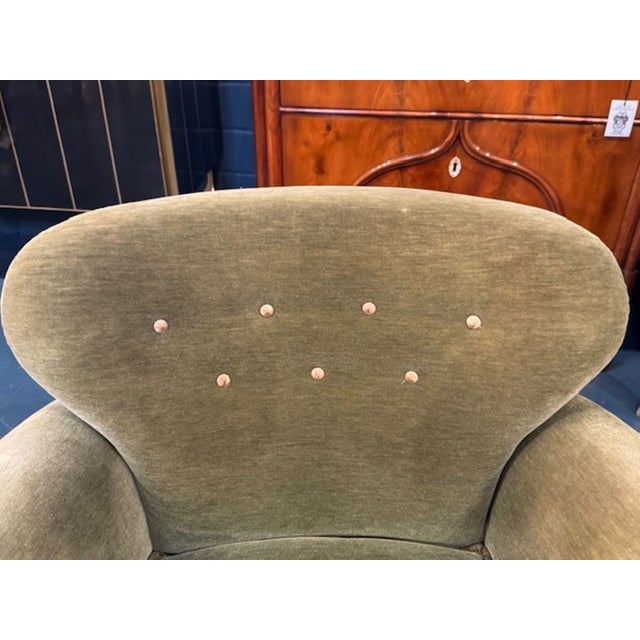 Pair of Danish MCM Green Velour Club Chairs For Sale - Image 4 of 6