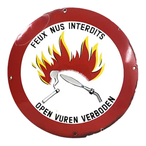 Vintage Enamel Open Fire Prohibited Sign, Belgium, 1960s