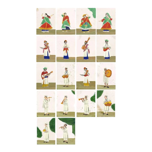 Indian Company School Artist, Musicians & Dancing Girls, 19th Century, Mica Paintings, Set of 18 For Sale