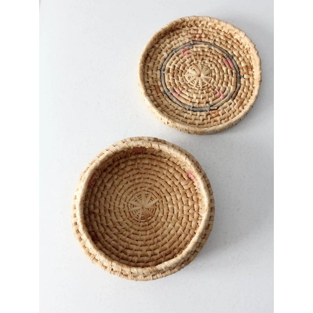 Vintage Woven Pastel Round Basket Box For Sale - Image 11 of 11