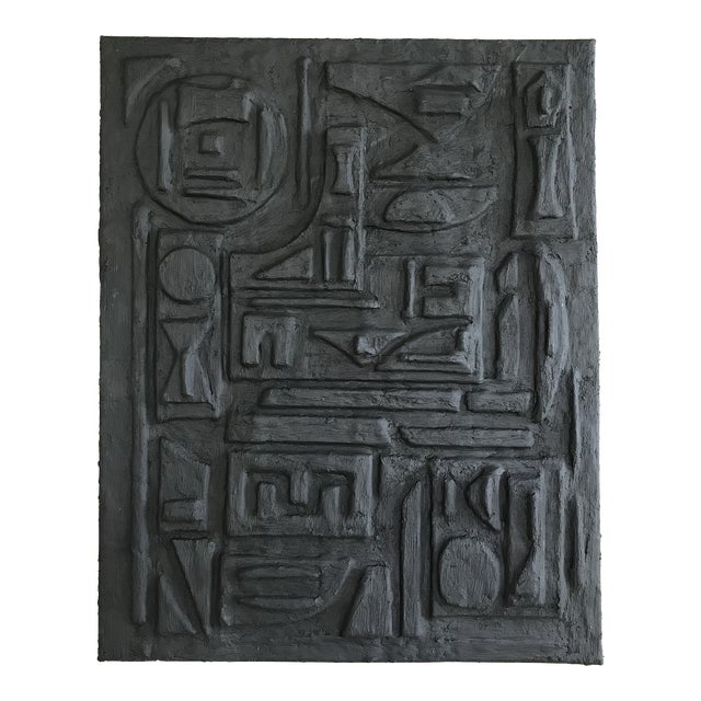 Black Plaster Sculptural Painting For Sale