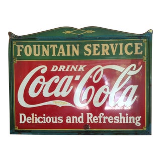 C.1935 Vintage Enamel on Steel Coca-Cola Store Sign For Sale