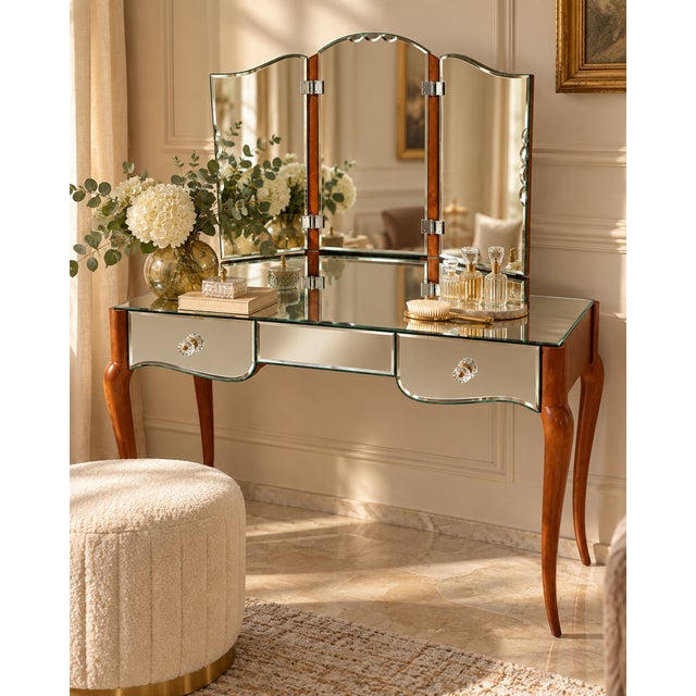 1950s Vintage Art Deco Venetian Glass Dressing Table with Chic Mirror, 1950s For Sale - Image 5 of 6