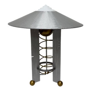 Robert Sonneman Modernist Aluminum and Brass Table Lamp for Kovacs, 1990 For Sale