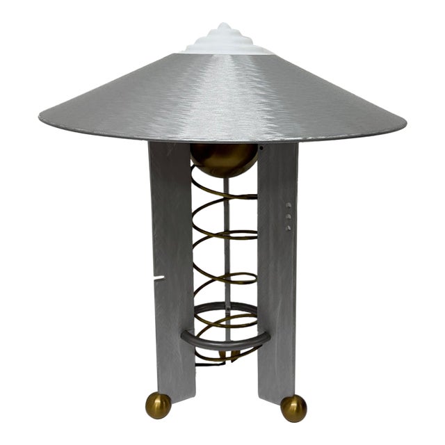 Robert Sonneman Modernist Aluminum and Brass Table Lamp for Kovacs, 1990 For Sale