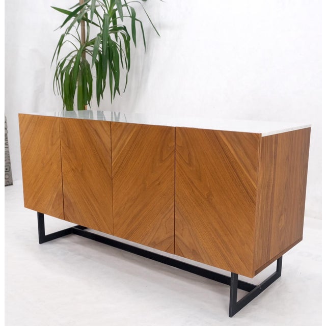 Walnut 4 doors credenza marble carrara top bracket leg mint!