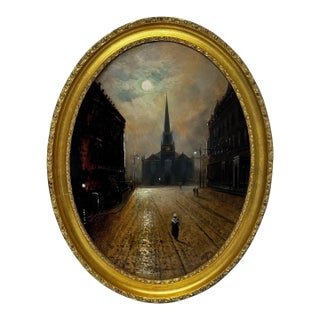 Walter Linsley Meegan (1859–1944) Trinity Church, Liverpool by Night Victorian Oil Painting Circa 1890 For Sale