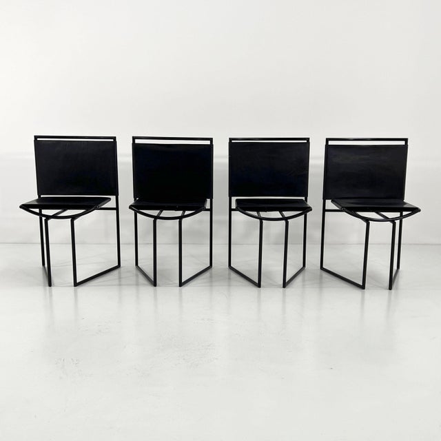 Model 91 Chairs in Black Leater by Mario Botta for Alias, 1990s, Set of 4 For Sale - Image 11 of 16