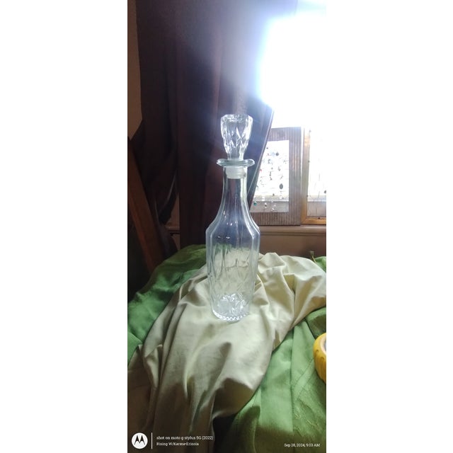 Vintage Hand Cut Glass Decanter With Stopper For Sale - Image 10 of 11