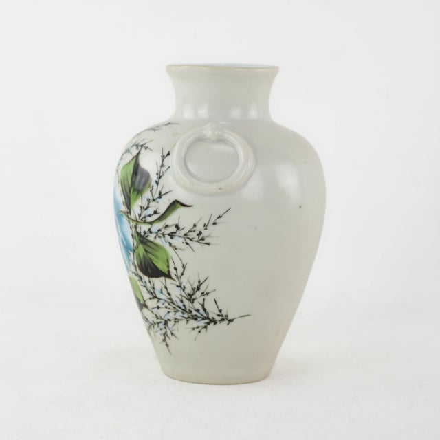Vintage Hand-Painted Porcelain Vase With Blue Floral Design For Sale - Image 4 of 9