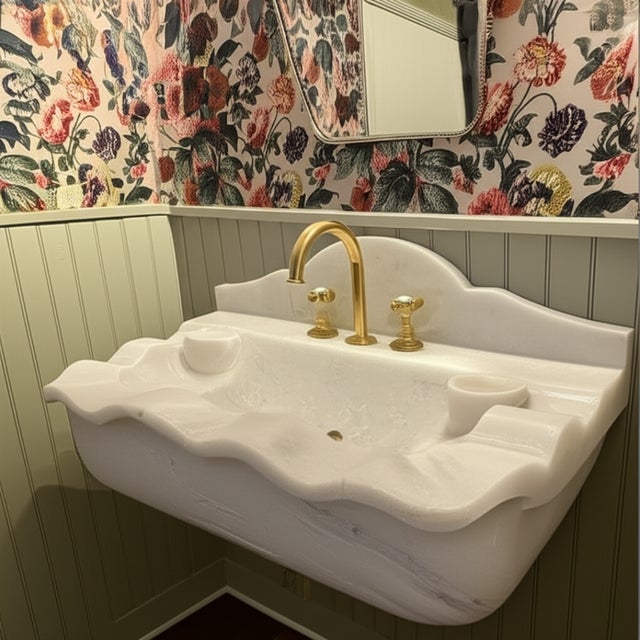 Not Yet Made - Made To Order Classic Carrara Marble Floating Console Sink For Sale - Image 5 of 5