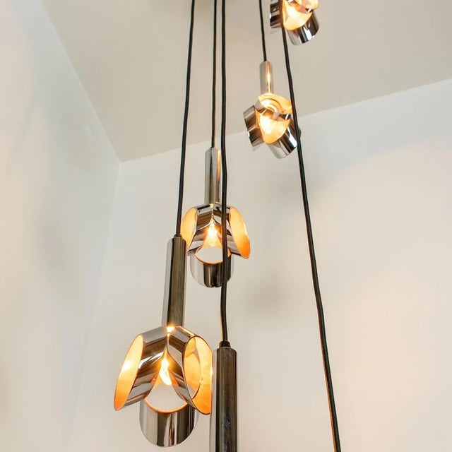 Cascade Fixture with Six Chrome and Orange Pendants in Raak Style, 1970s For Sale - Image 11 of 18