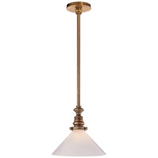 Chapman & Myers for Visual Comfort Signature Boston Pendant in Hand-Rubbed Antique Brass with White Glass Slant Shade For Sale