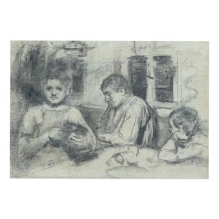 Heinrich Pforr, Siblings, 1903, Charcoal on Paper For Sale