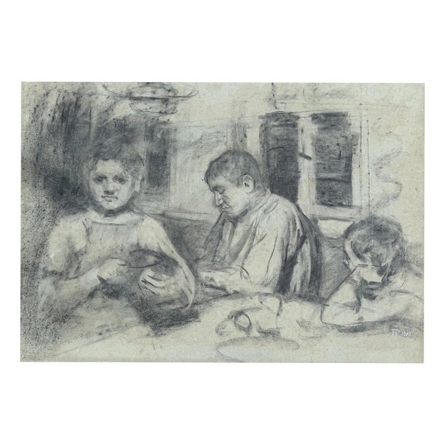 Heinrich Pforr, Siblings, 1903, Charcoal on Paper For Sale