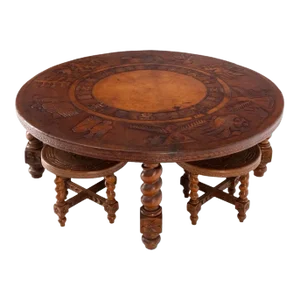 Mid Century Embossed Leather South American Coffee Table 4 Nesting Stools Chairs - 5 Pieces