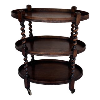 Antique English Barley Twist Tea Cart For Sale