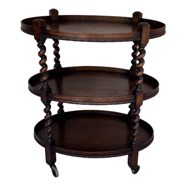 Antique English Barley Twist Tea Cart For Sale