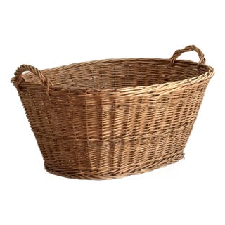 Vintage European-Style Laundry Wicker Basket For Sale
