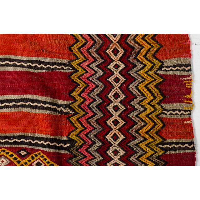 Mid 20th Century Vibrant Red, Orange & Yellow Flatweave Kilim For Sale - Image 4 of 10