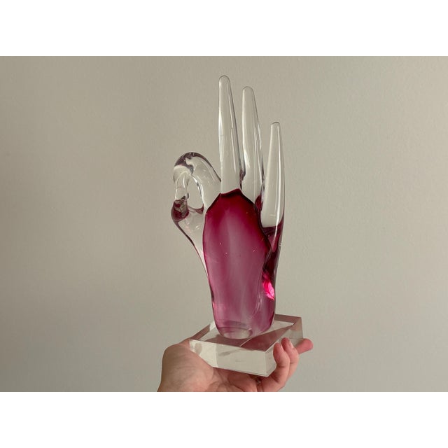 Cristalleria d'arte Ann Primrose Murano Glass Hand Sculpture - Pink Blown Glass OK Sign For Sale - Image 6 of 9