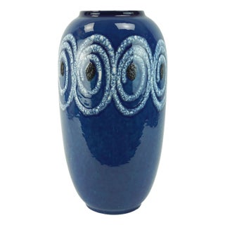 Mid-Century Fat Lava Ceramic Model No. 546-41 Vase with Blue White Swirl Pattern from Scheurich Keramik, 1960s For Sale