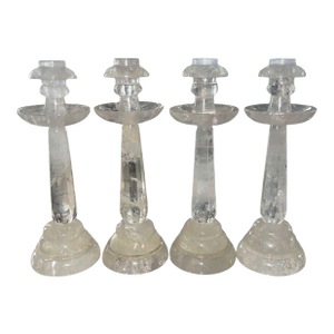 Set of Four Faceted Rock Crystal Candlesticks, Usa, 20th Century