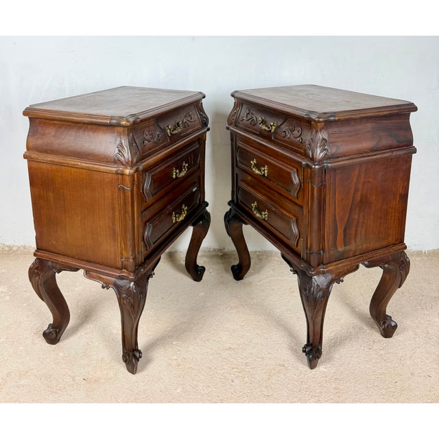 French Louis XV Style Wooden Nightstands, 1940, Set of 2 For Sale - Image 9 of 15