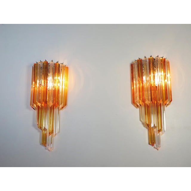 Glass Vintage Murano Wall Sconce with Quadriedri Amber and Trasparent Prism, 1990, Set of 2 For Sale - Image 7 of 13