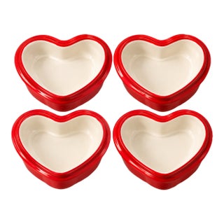Set of 4, Émile Henry Heart-Shaped Individual Baking Dishes/Ramekins For Sale