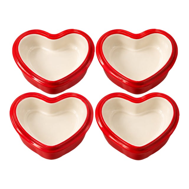 Set of 4, Émile Henry Heart-Shaped Individual Baking Dishes/Ramekins For Sale