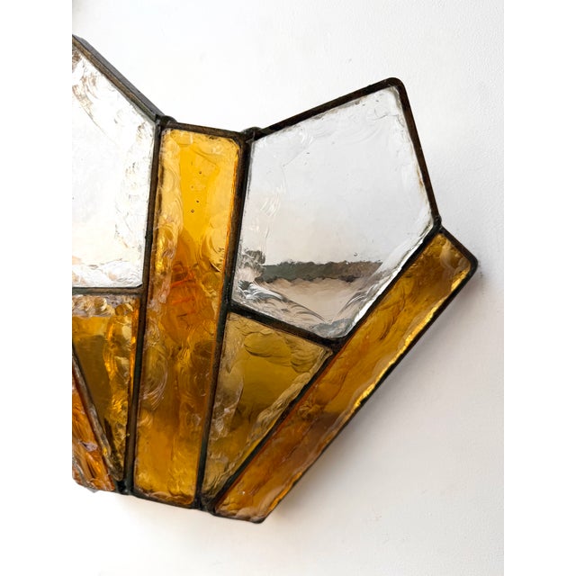 1970s Pair of Hammered Glass Wrought Iron Sconces by Longobard, Italy, 1970s For Sale - Image 5 of 12