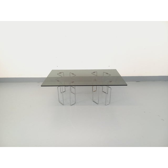 Vintage Space Age Rectangular Coffee Table in Smoked Glass and Chrome Metal, 1970s For Sale - Image 11 of 15